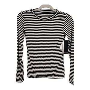 Truth by Republic Womens XS Striped Ribbed Long Sleeve Top Black Ivory 8040214